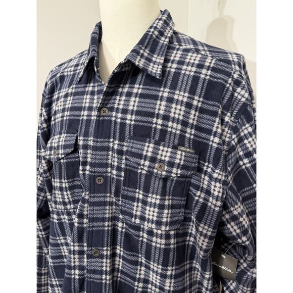 New EDDIE BAUER Chutes Microfleece Blue Plaid Shirt Men's Size 3XL XXXL Msrp $70 - Picture 2 of 3